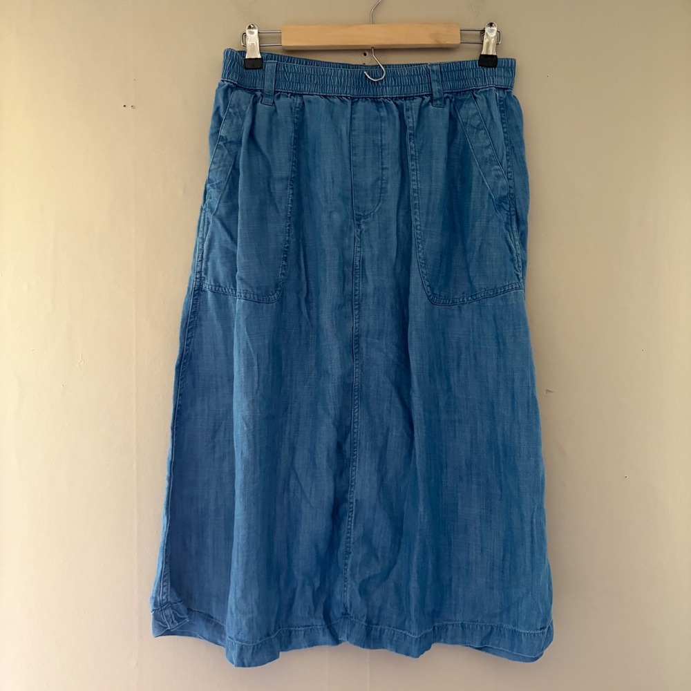 Lands End Women's Chambray Midi Skirt Size S Blue Modest Church Cottagecore Boho